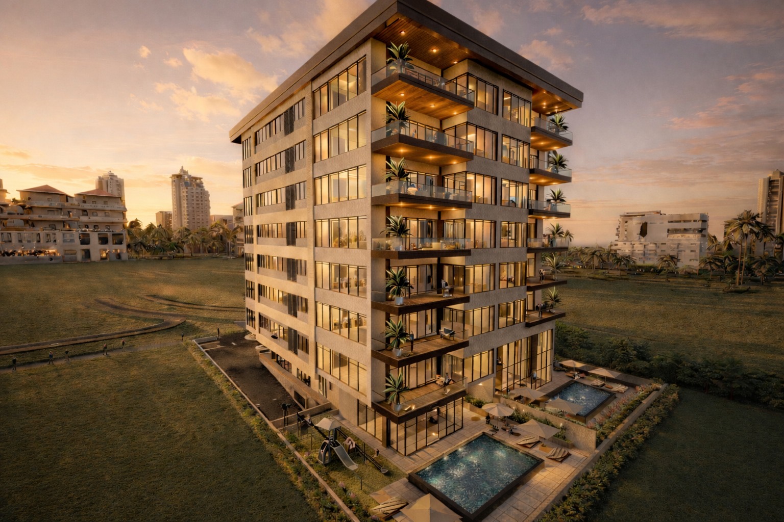 Apartamentos en venta en Santa María | Fachada ilustrativa de Lumina, exclusivo proyecto residencial de lujo en Santa María Golf & Country Club.